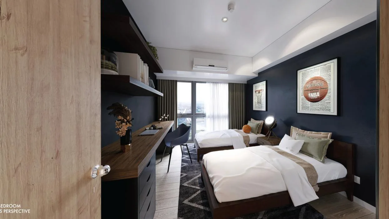 Bedroom interior, evening setting
