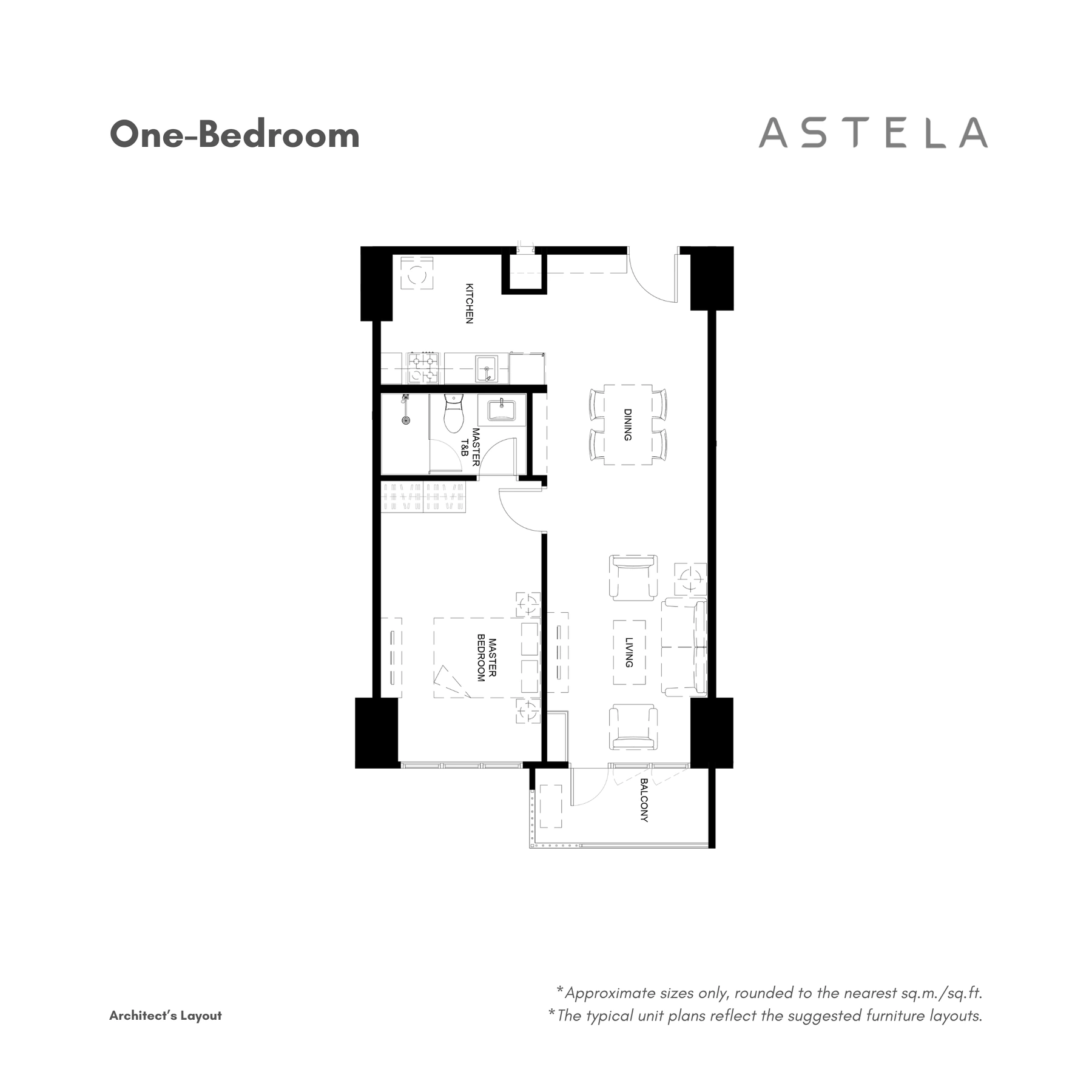Astela 1 Bedroom • 65 sqm floor plan