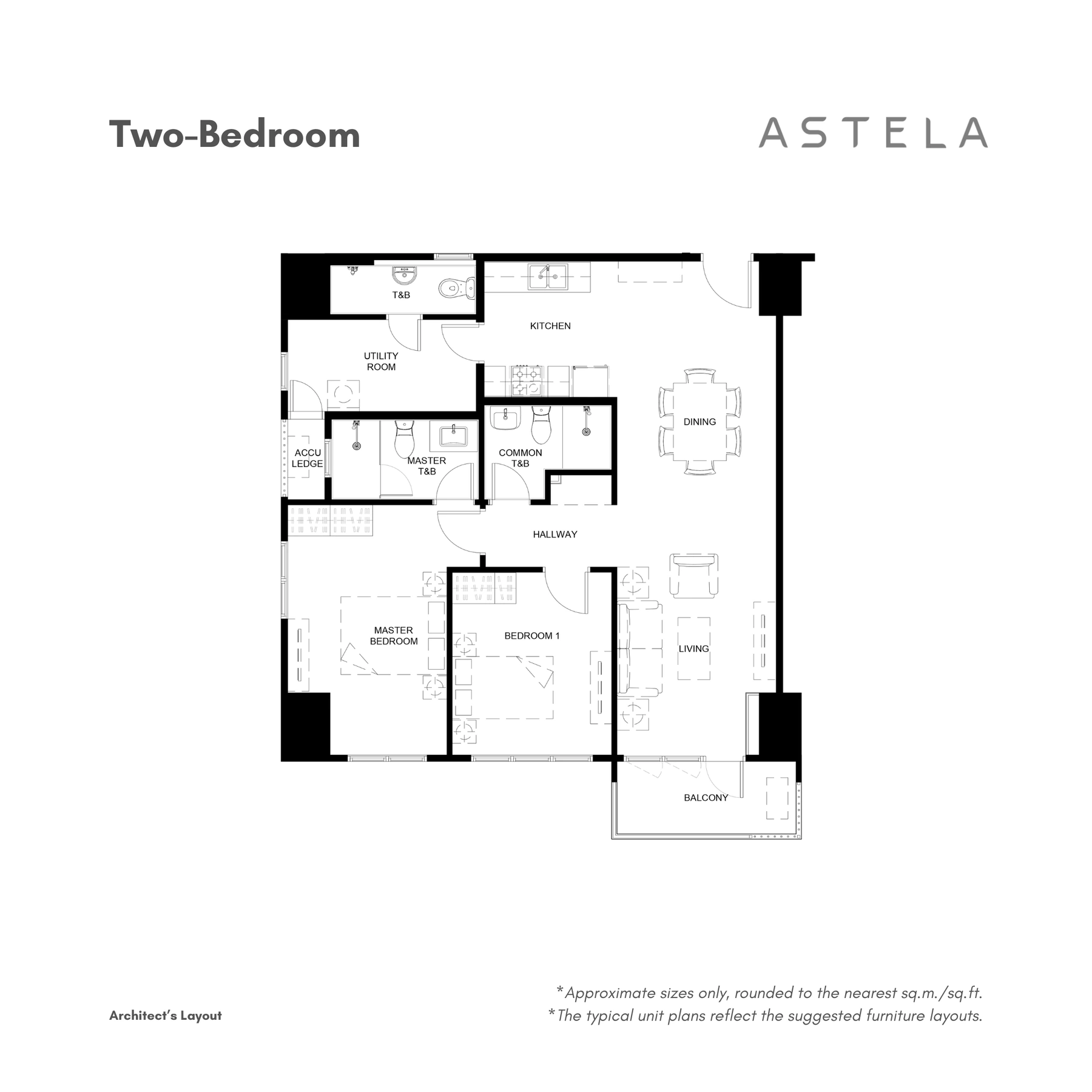 Astela 2 Bedroom • 95 sqm floor plan